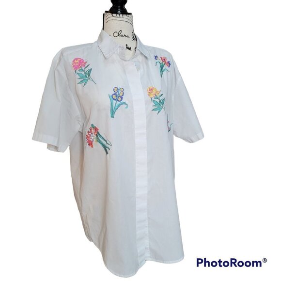 Vintage Witt's End White Embroidered Button Down Top - Size Large - Picture 1 of 10